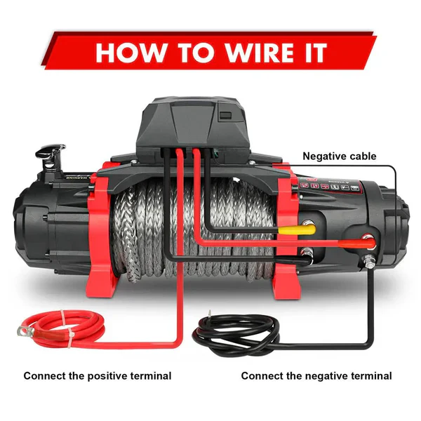 12V Electric Winch 13,500 LBS with Synthetic Rope & 2-in-1 Wireless Remote for Off-Road, Towing, and Trucks - Image 4