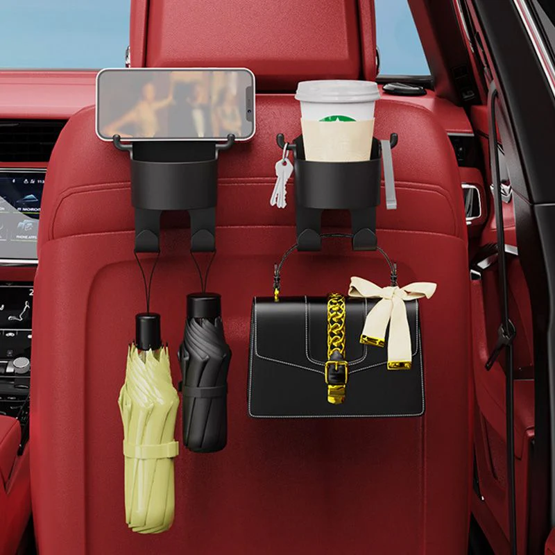 Car Seat Headrest Cup Holder with Hooks - Image 2