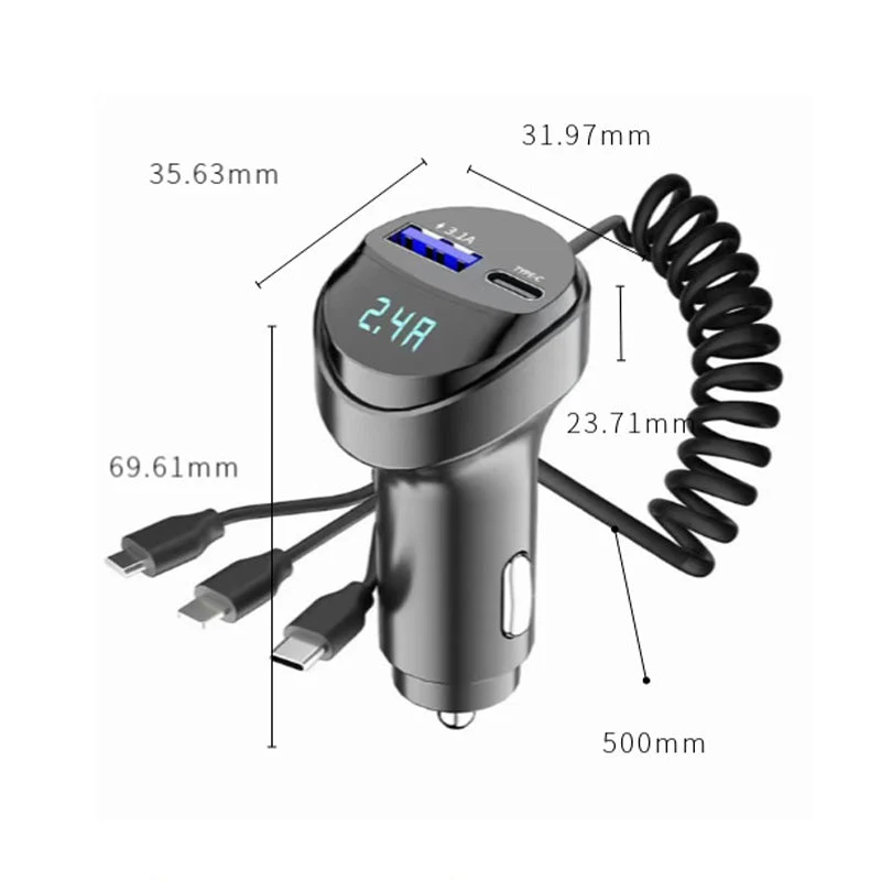 Pxcxu Fast Charging Car Charger with 3-in-1 Charging Cable - Image 2